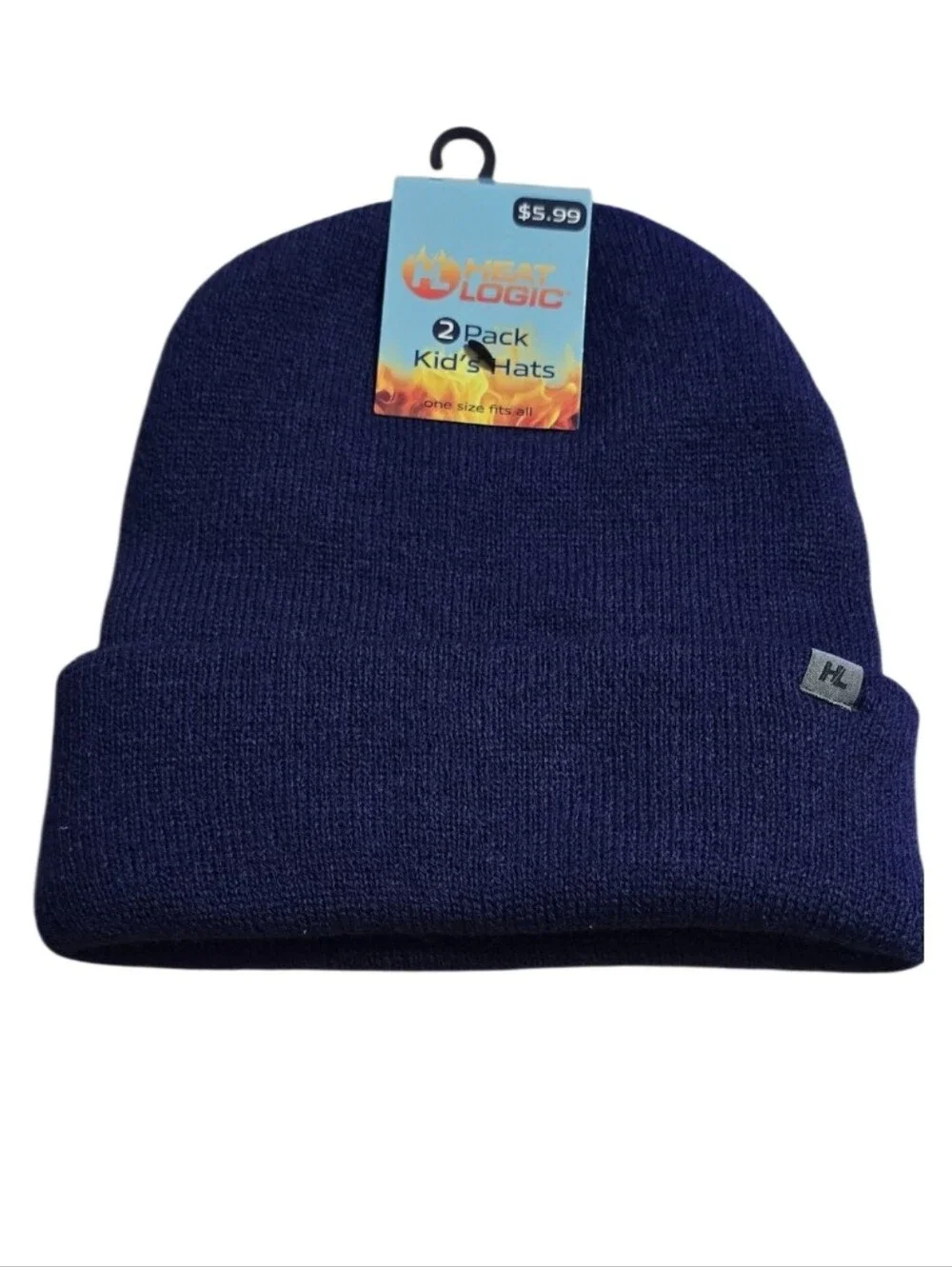 #HL010 Heat Logic Kids 2-Pack Knit Beanie Set - Navy & Heather Grey